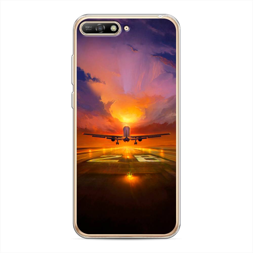 

Чехол на Huawei Y6 2018 "Самолет на посадке", Оранжевый;синий, 67850-6