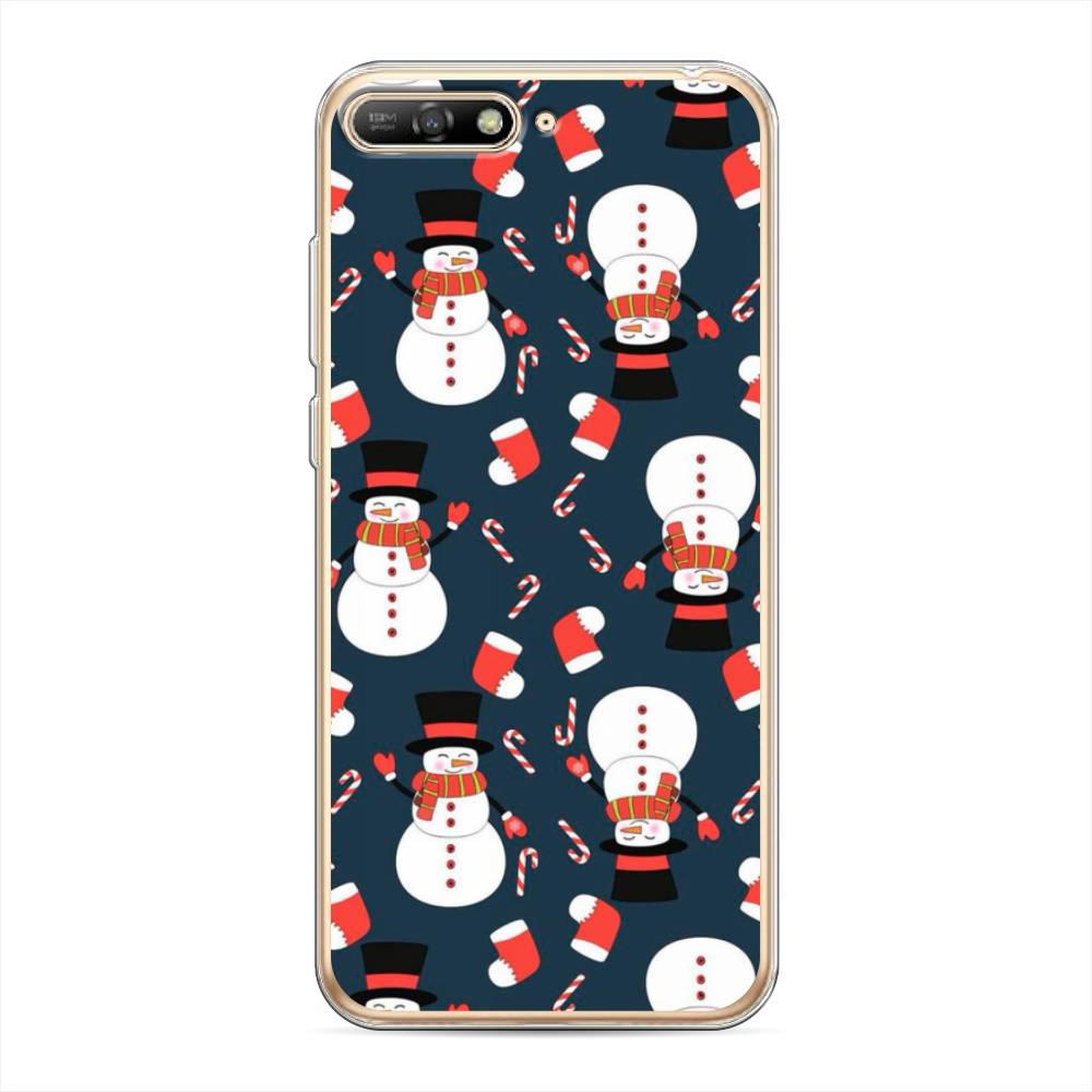 

Чехол на Huawei Y6 2018 "Синие снеговики", Синий;белый;красный, 67850-5