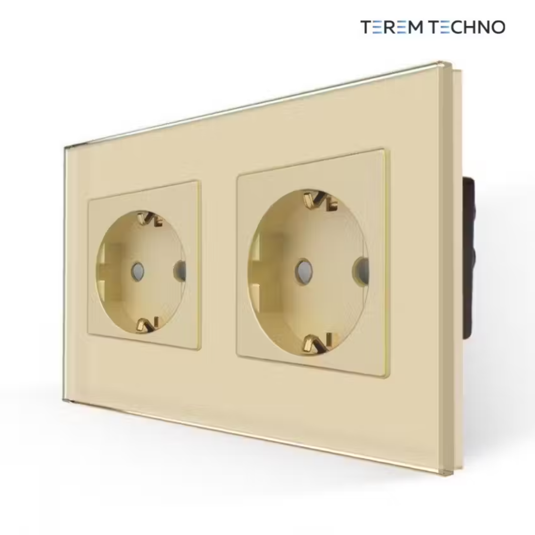 

Встраиваемая электрическая розетка Terem Techno 2VS-ROZ двойная золотая, Золотистый, 2VS-ROZ