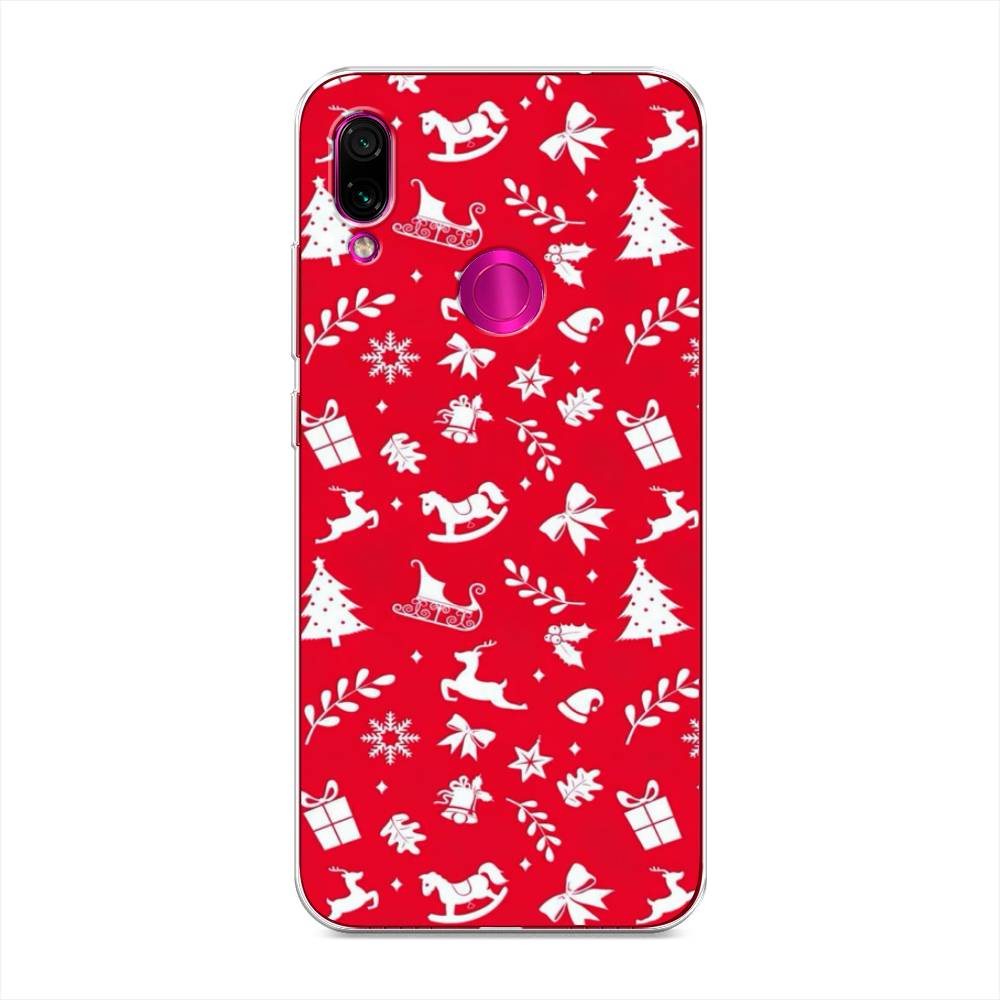 

Чехол для Xiaomi Redmi Note 7 "Красный новогодний фон", Красный;белый, 34750-5