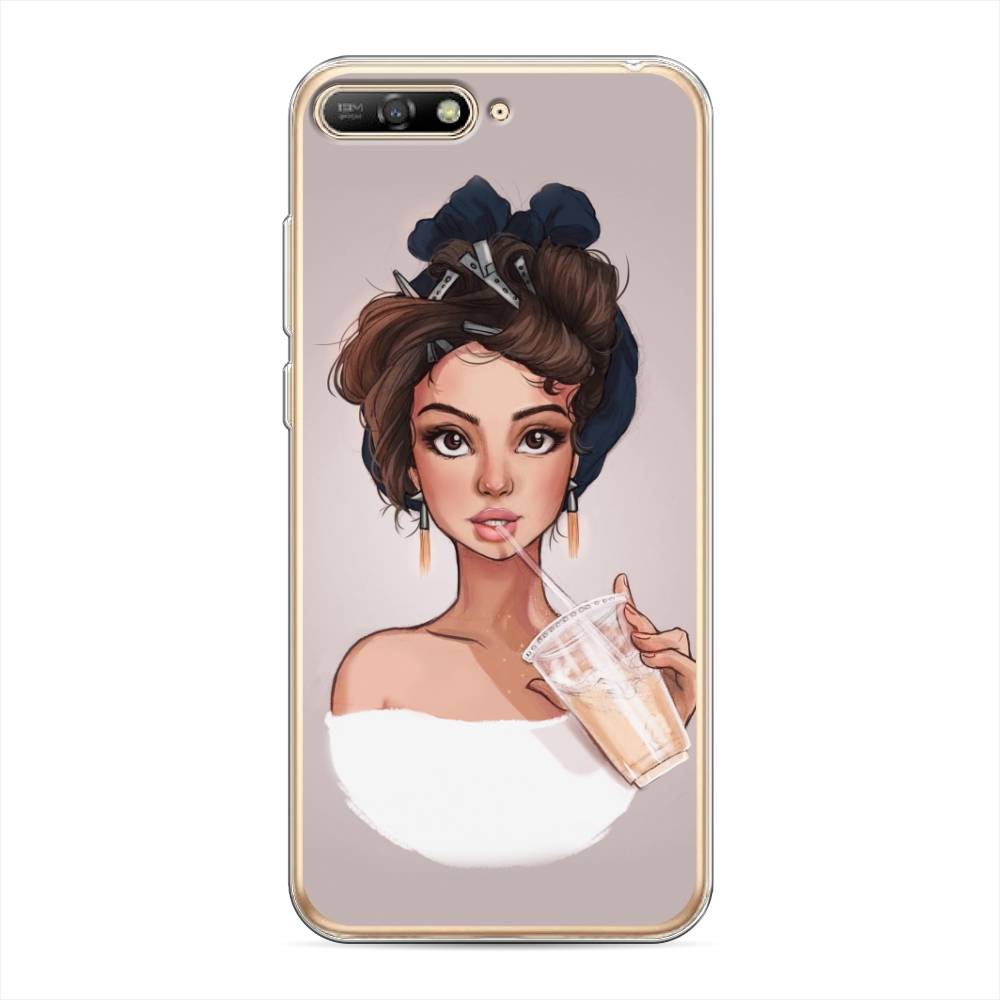 

Чехол на Huawei Y6 2018 "Девушка с фраппе", Серый, 67850-6