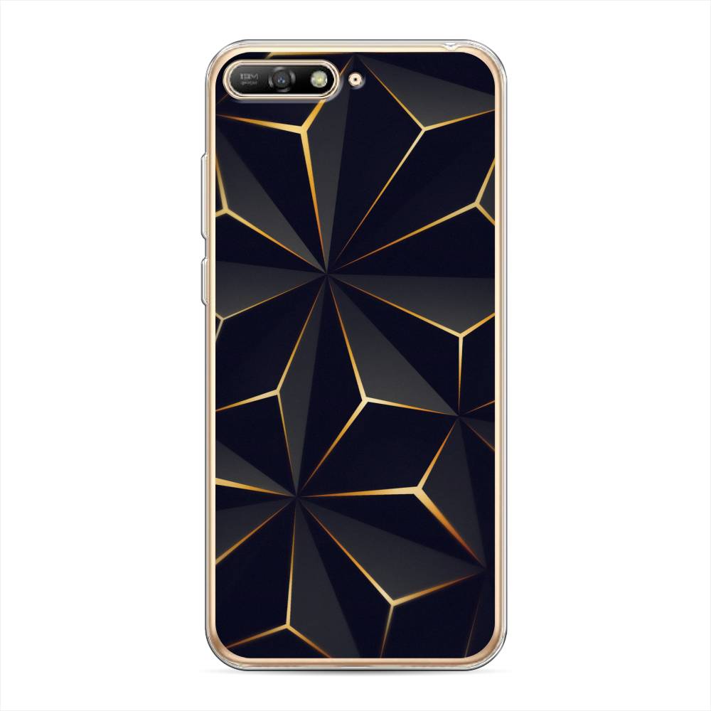 

Чехол на Huawei Y6 2018 "Черные полигоны", Золотистый;черный, 67850-3