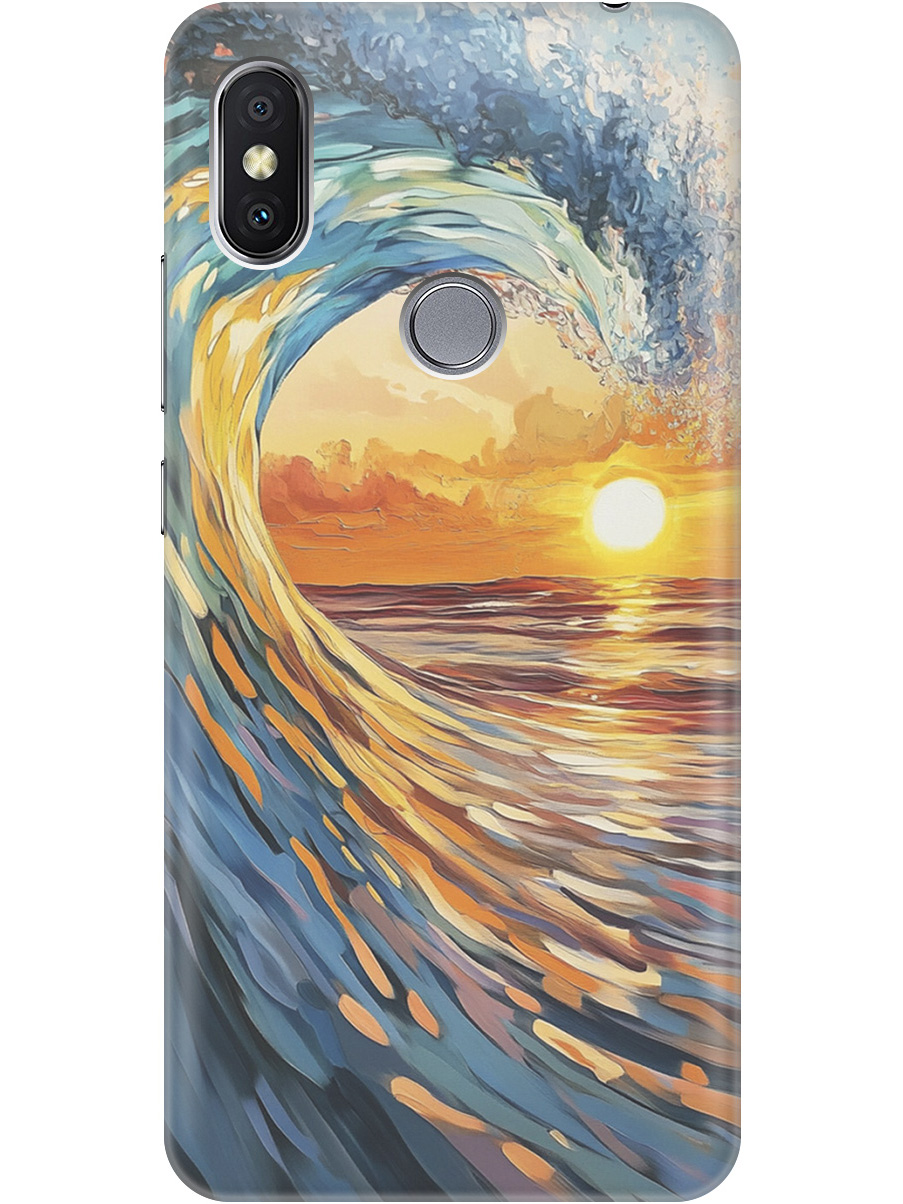 

Силиконовый чехол на Xiaomi Redmi S2 с принтом "Волна и закат", Прозрачный;желтый;синий, 718410241