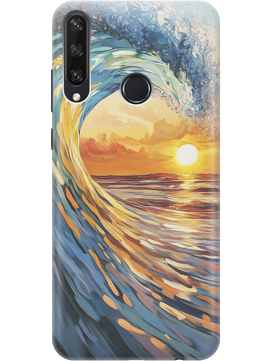 

Силиконовый чехол на Huawei Y6P с принтом "Волна и закат", Прозрачный;желтый;синий, 723101041