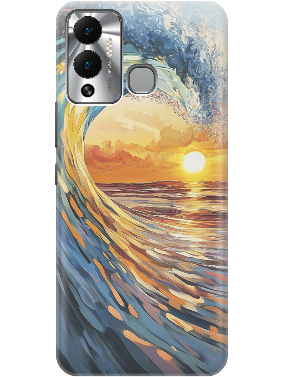 

Силиконовый чехол на Infinix Hot 12 Play NFC с принтом "Волна и закат", Прозрачный;желтый;синий, 743694441