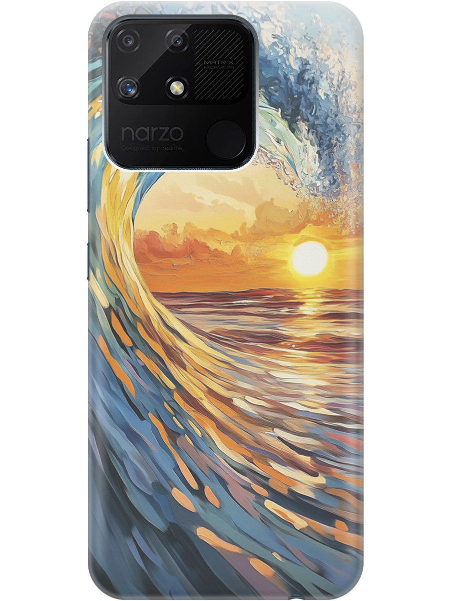 

Силиконовый чехол на Realme narzo 50A с принтом "Волна и закат", Прозрачный;желтый;синий, 740189941