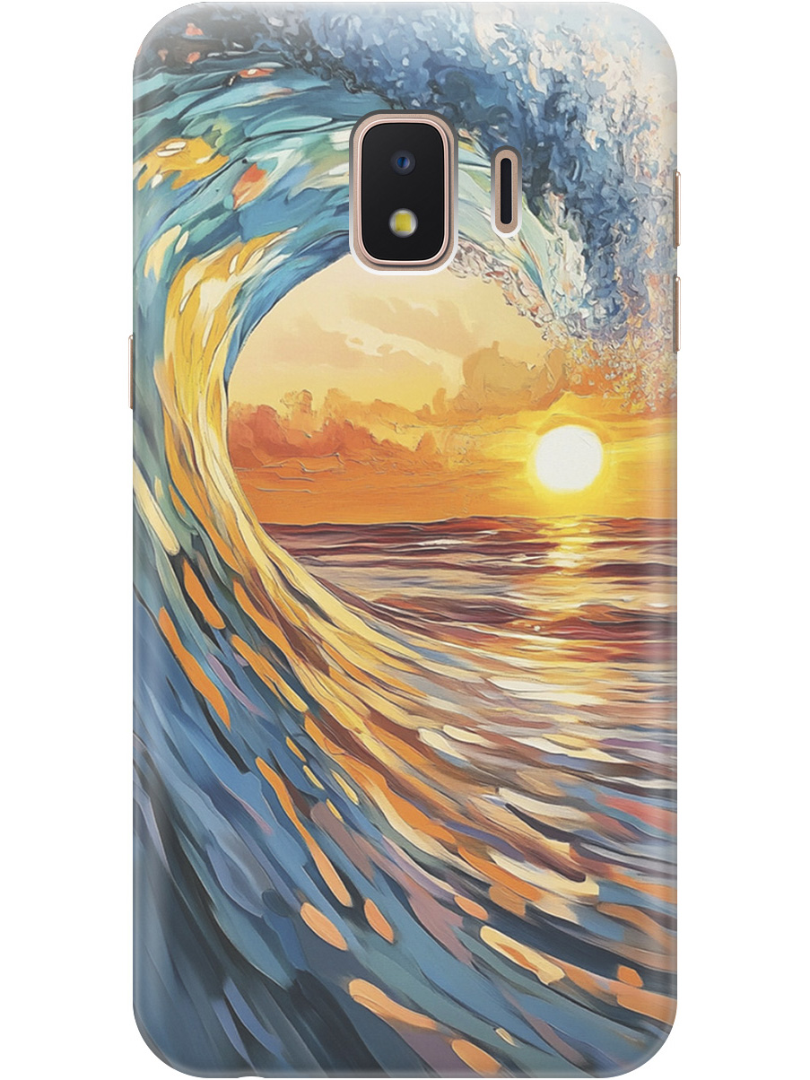 

Силиконовый чехол на Samsung Galaxy J2 Core с принтом "Волна и закат", Прозрачный;желтый;синий, 720544741
