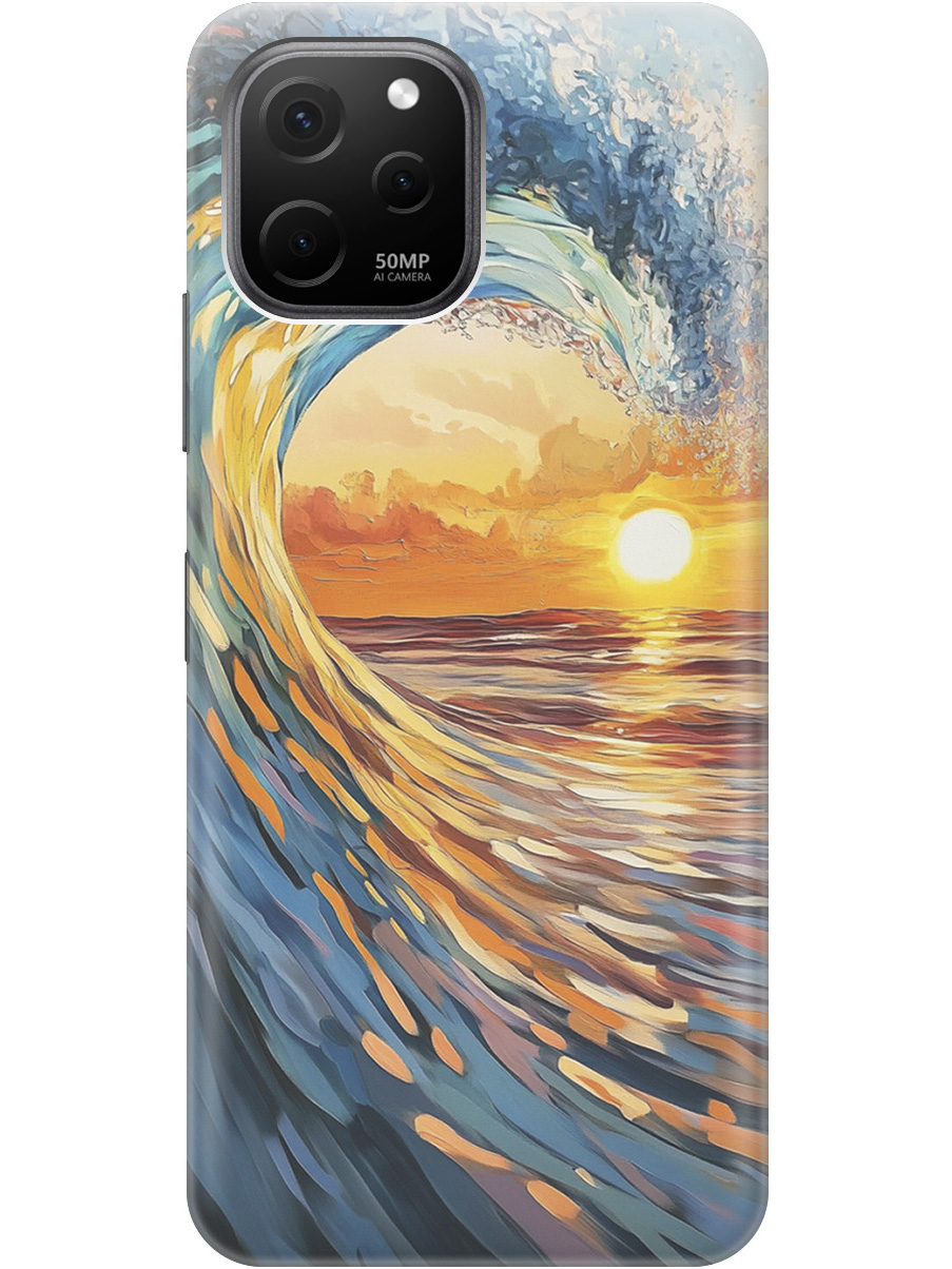 

Силиконовый чехол на Huawei nova Y61 с принтом "Волна и закат", Прозрачный;желтый;синий, 762098541