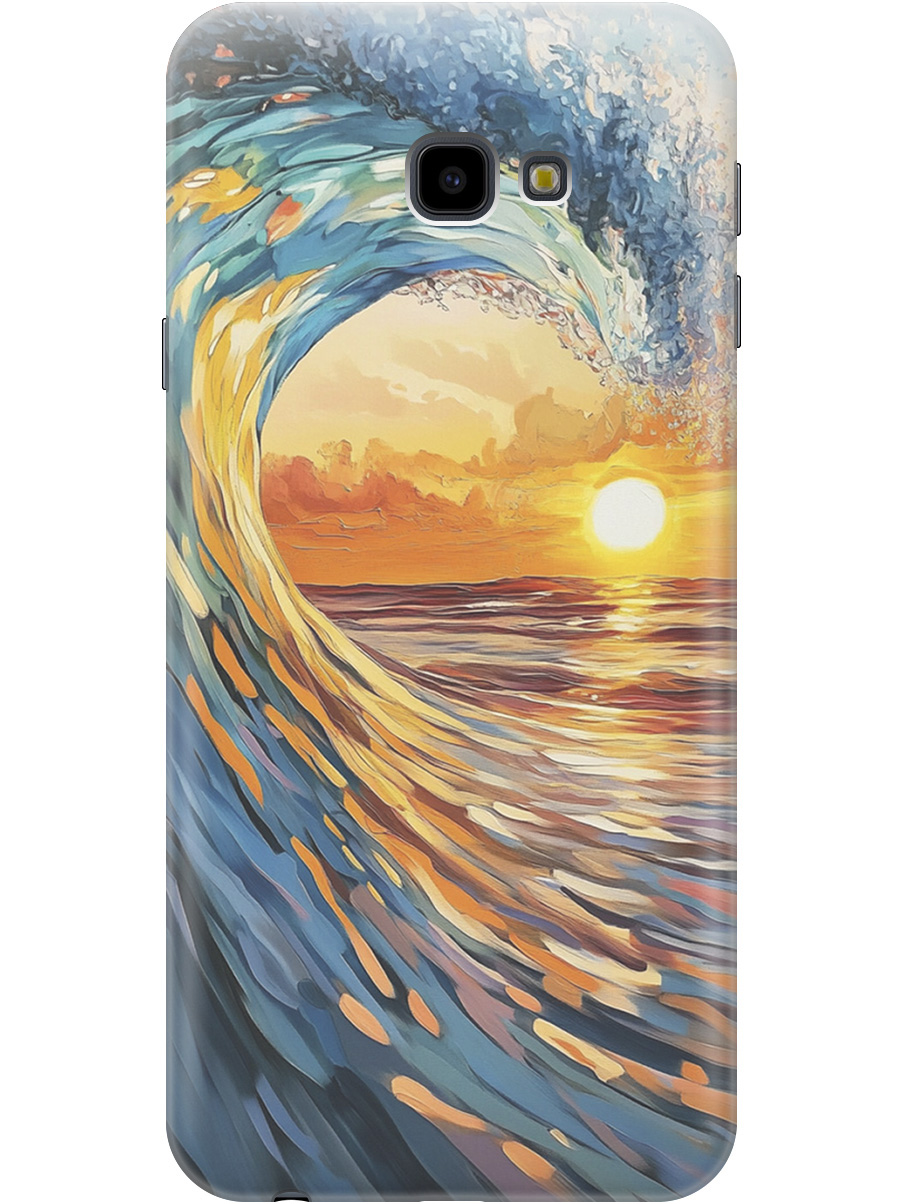 

Силиконовый чехол на Samsung Galaxy J4+ с принтом "Волна и закат", Прозрачный;желтый;синий, 719355741