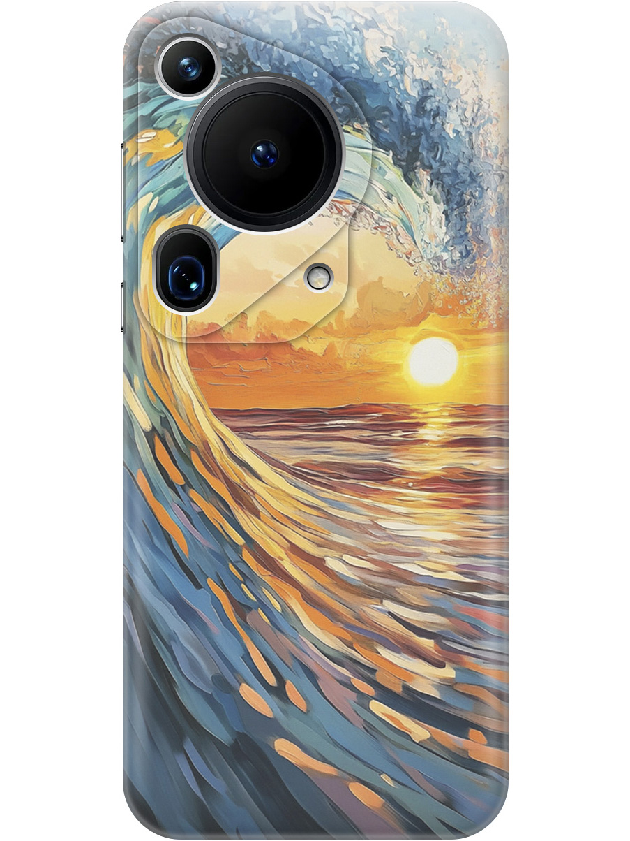 

Силиконовый чехол на Huawei Pura 70 Ultra с принтом "Волна и закат", Прозрачный;желтый;синий, 782625841