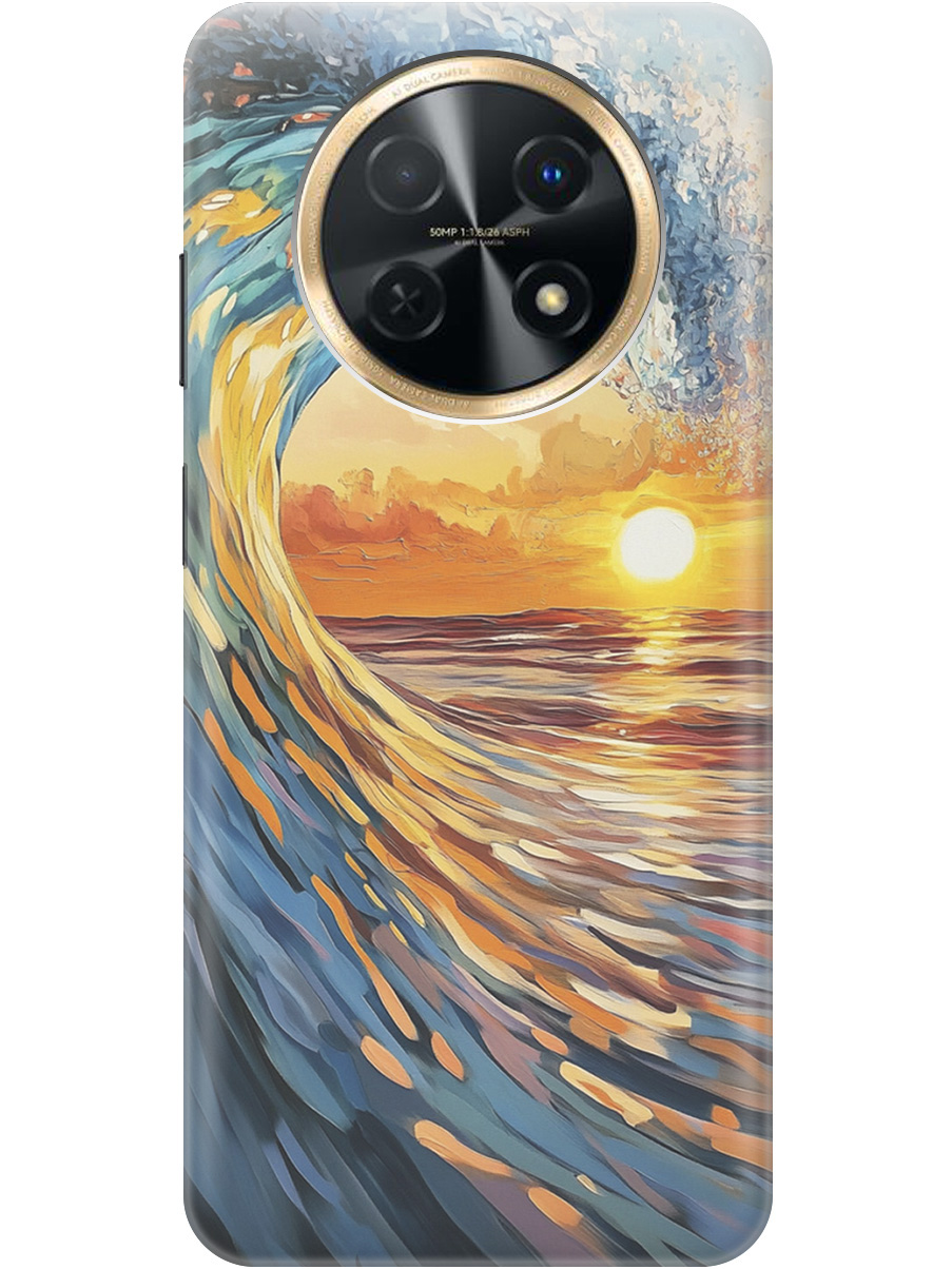 

Силиконовый чехол на Huawei nova Y91 с принтом "Волна и закат", Прозрачный;желтый;синий, 772566941