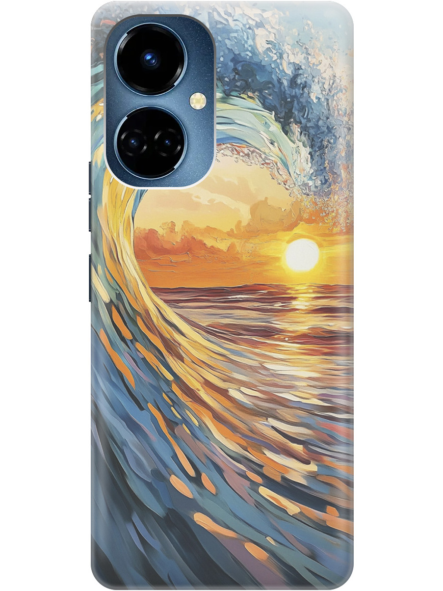 

Силиконовый чехол на Tecno Camon 19/19 Pro с принтом "Волна и закат", Прозрачный;желтый;синий, 778675841