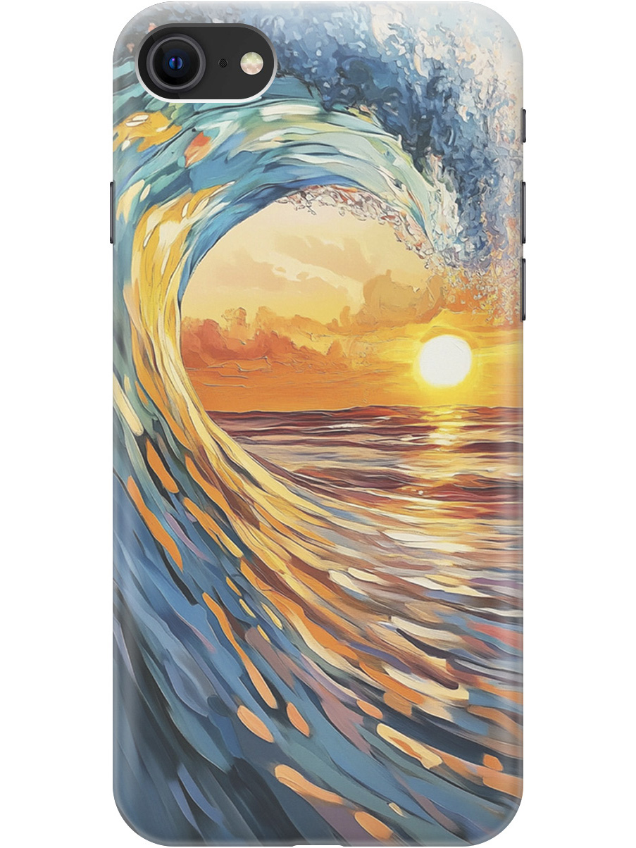 

Силиконовый чехол на Apple iPhone SE (2022)/SE (2020)/8/7 с принтом "Волна и закат", Прозрачный;желтый;синий, 713043241