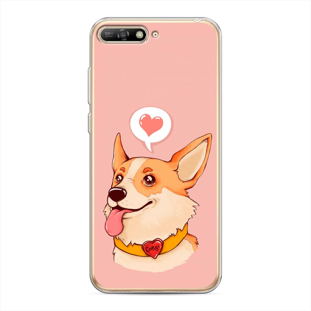 

Чехол на Huawei Y6 2018 "Корги язык", Розовый;коричневый, 67850-1