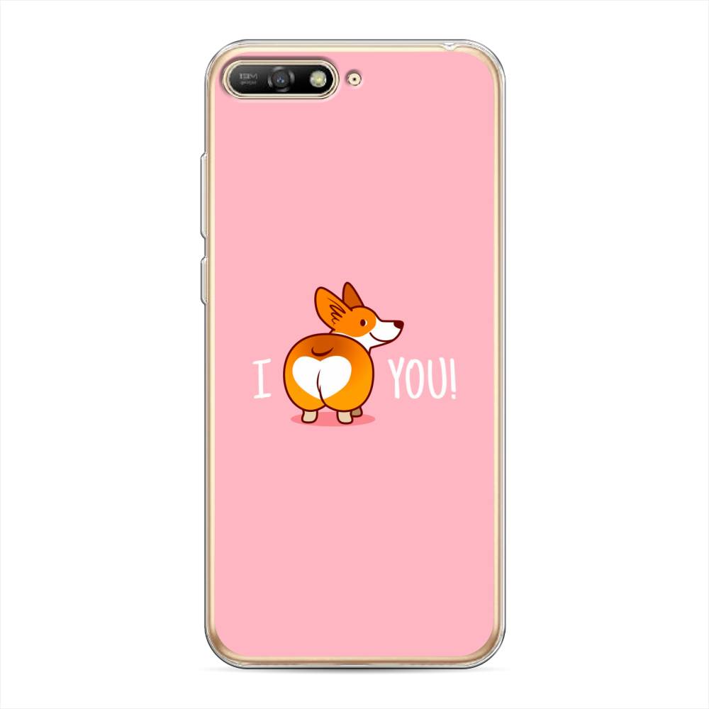 

Чехол на Huawei Y6 2018 "Корги I love you", Розовый;коричневый;белый, 67850-1
