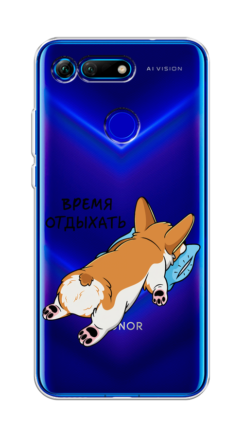 

Чехол на Honor V20 "Корги отдыхает", Черный;коричневый;голубой, 67350-1