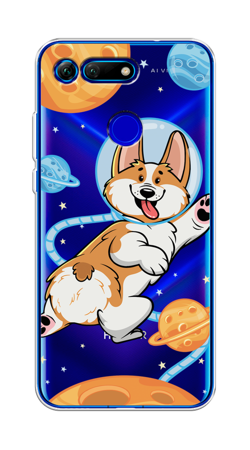 

Чехол на Honor V20 "Корги-космонавт", Голубой;бежевый;белый, 67350-1