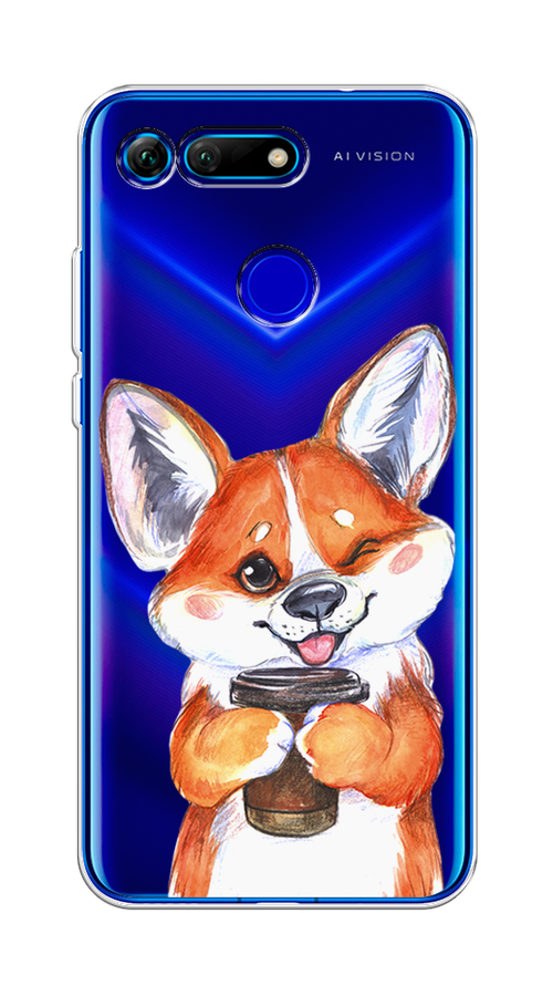 

Чехол на Honor V20 "Корги с кофе", Оранжевый;белый, 67350-4