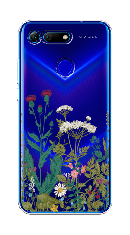 

Чехол на Honor V20 "Дикие полевые цветы", Зеленый;розовый;белый, 67350-2