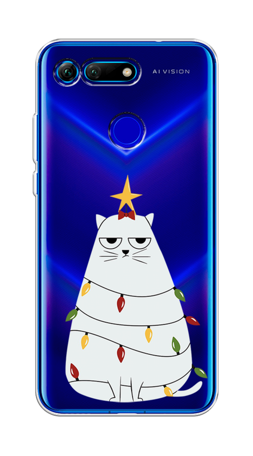 

Чехол на Honor V20 "Котик в гирлянде", Белый;красный;желтый, 67350-1
