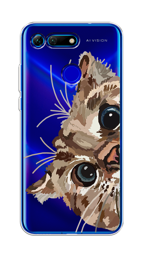 

Чехол на Honor V20 "Любопытный кот", Коричневый;синий;черный, 67350-1
