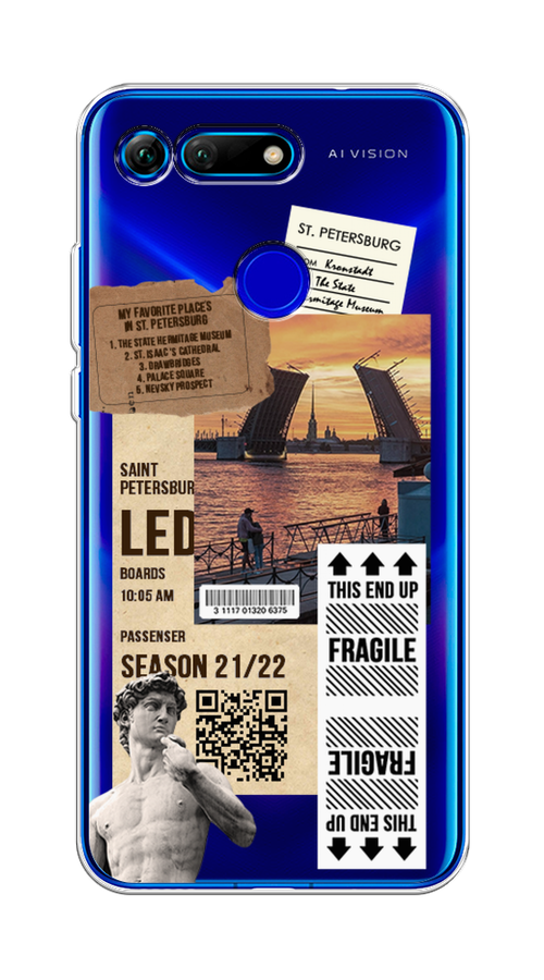 

Чехол на Honor V20 "Санкт-Петербург коллаж", Коричневый;бежевый;белый, 67350-6