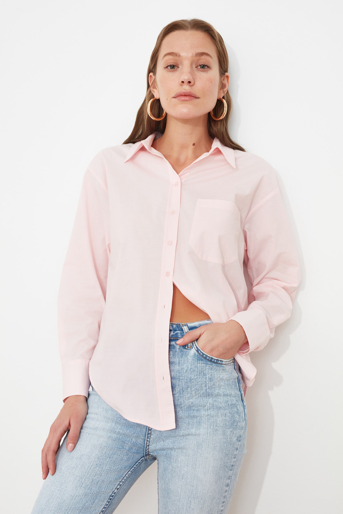 Рубашка женская Trendyol TWOAW20GO0115 розовая 40 EU