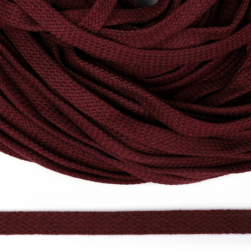 TBY плоский, хлопок, 12 мм, турецкое плетение, цвет 014, бордовый, 50м
