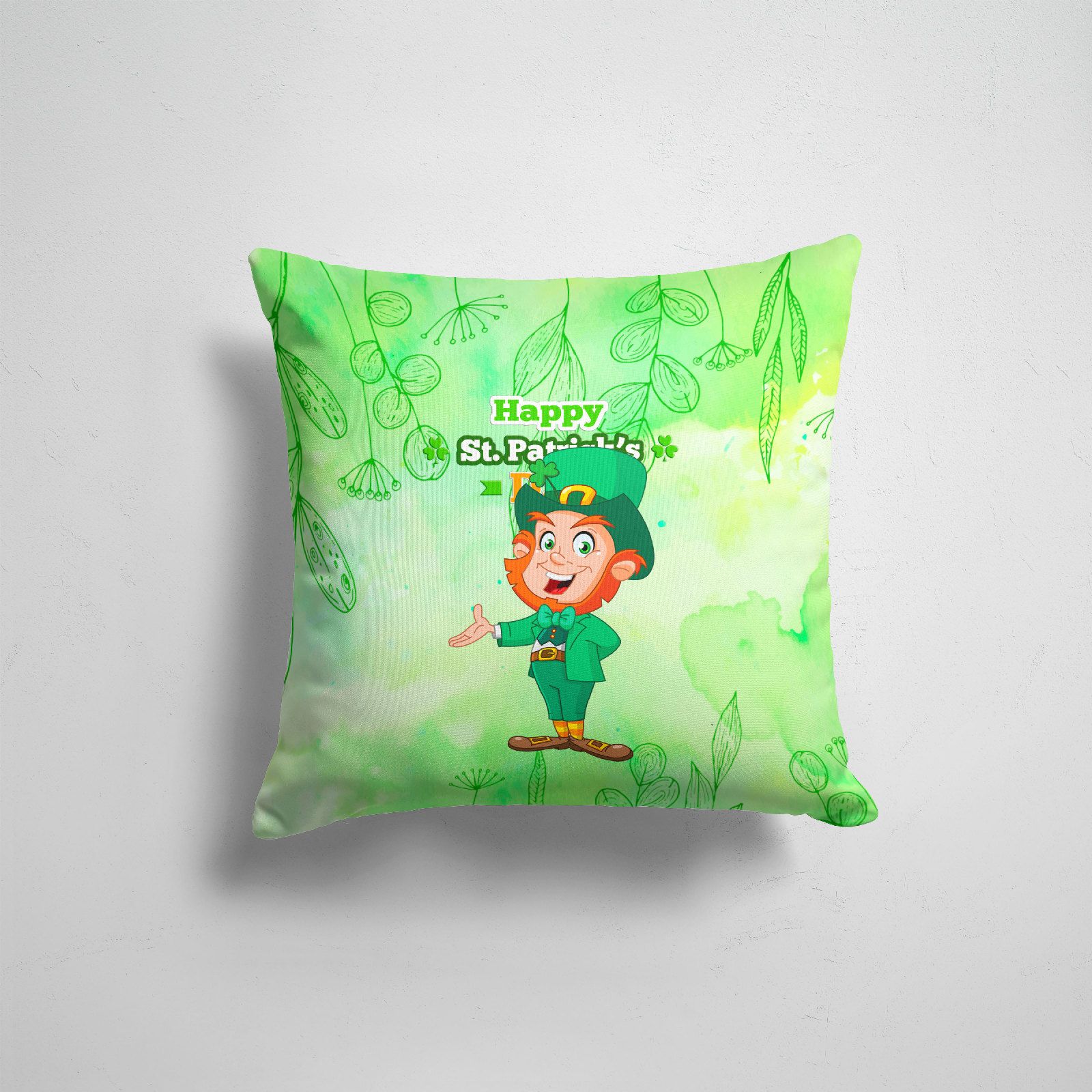 

Подушка декоративная 45х45см Праздники День святого Патрика Рыжий Лепрекон, Разноцветный
