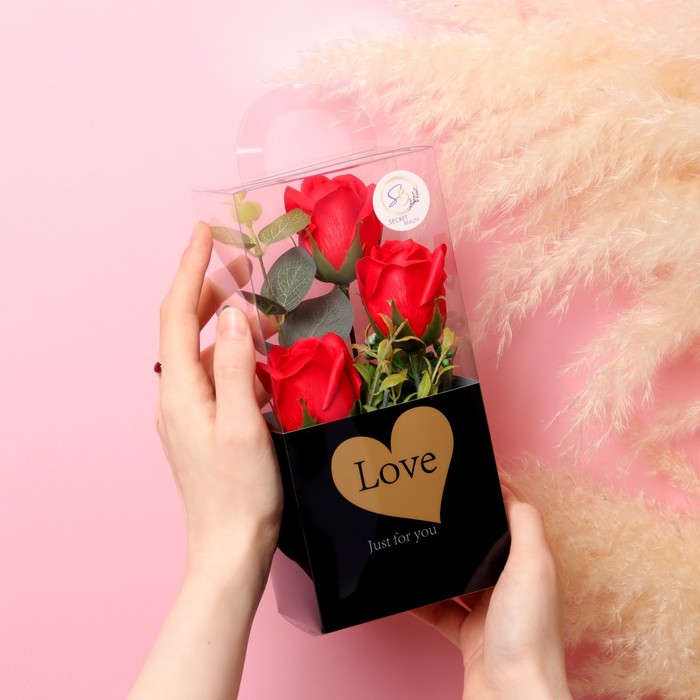 Мыльные розы в коробке Secret Beauty красные, набор 3 шт мыльные лепестки бутон розы сиреневый 3 5х3 5х4 см