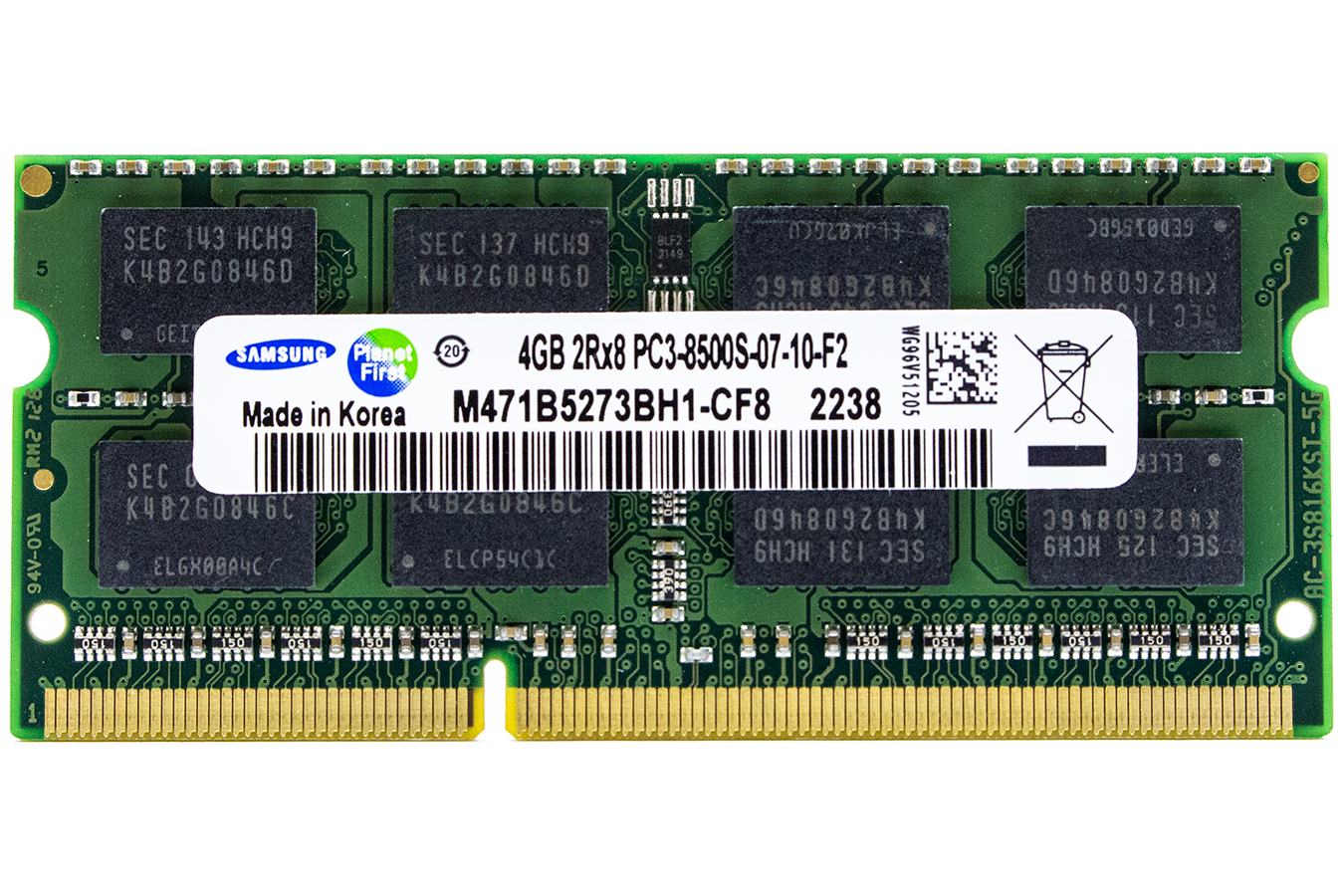 Модуль памяти для ноутбука SODIMM DDR3 4GB PC8500 1066МГц Samsung M471B5273BH1-CF8