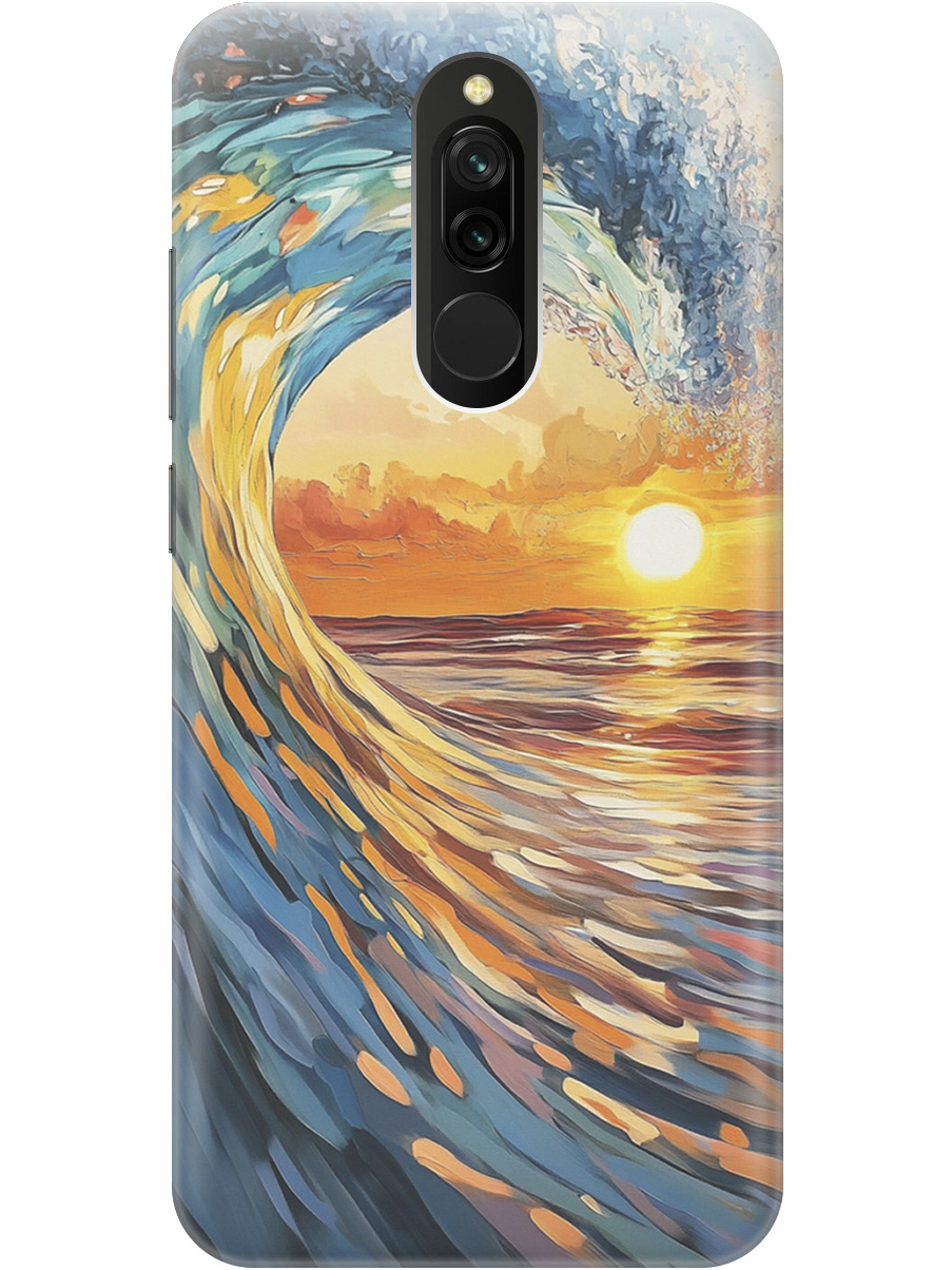 

Силиконовый чехол на Xiaomi Redmi 8 с принтом "Волна и закат", Прозрачный;желтый;синий, 722204541
