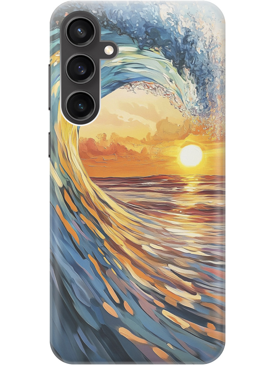 

Силиконовый чехол на Samsung Galaxy S23 FE с принтом "Волна и закат", Прозрачный;желтый;синий, 776581541