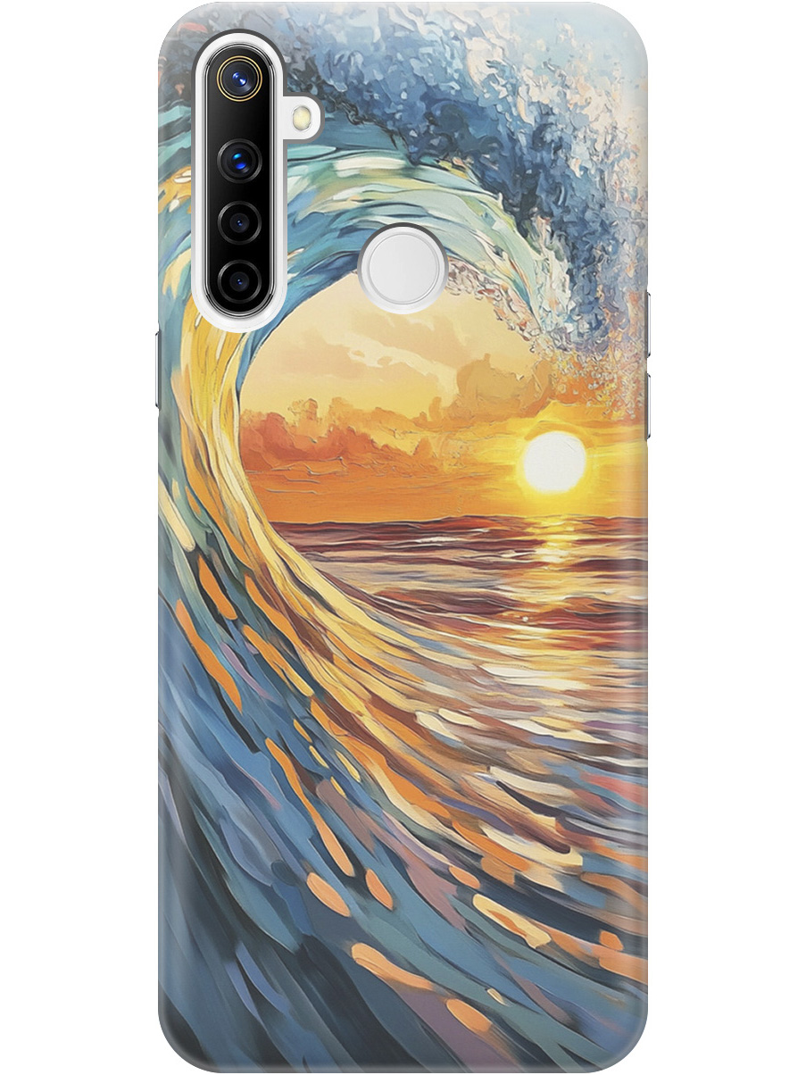 

Силиконовый чехол на Realme 5/6i/C3 с принтом "Волна и закат", 726149641