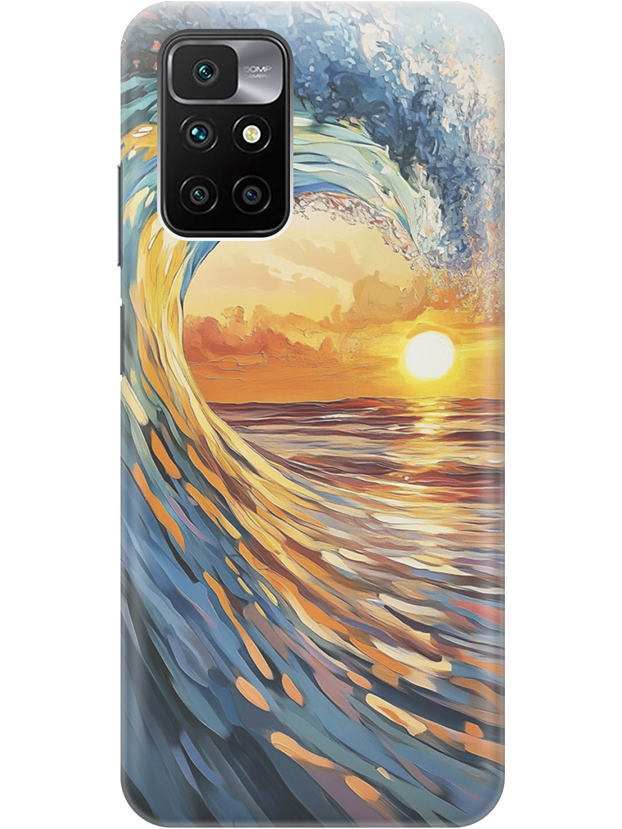 

Силиконовый чехол на Xiaomi Redmi 10 с принтом "Волна и закат", Прозрачный;желтый;синий, 731907141