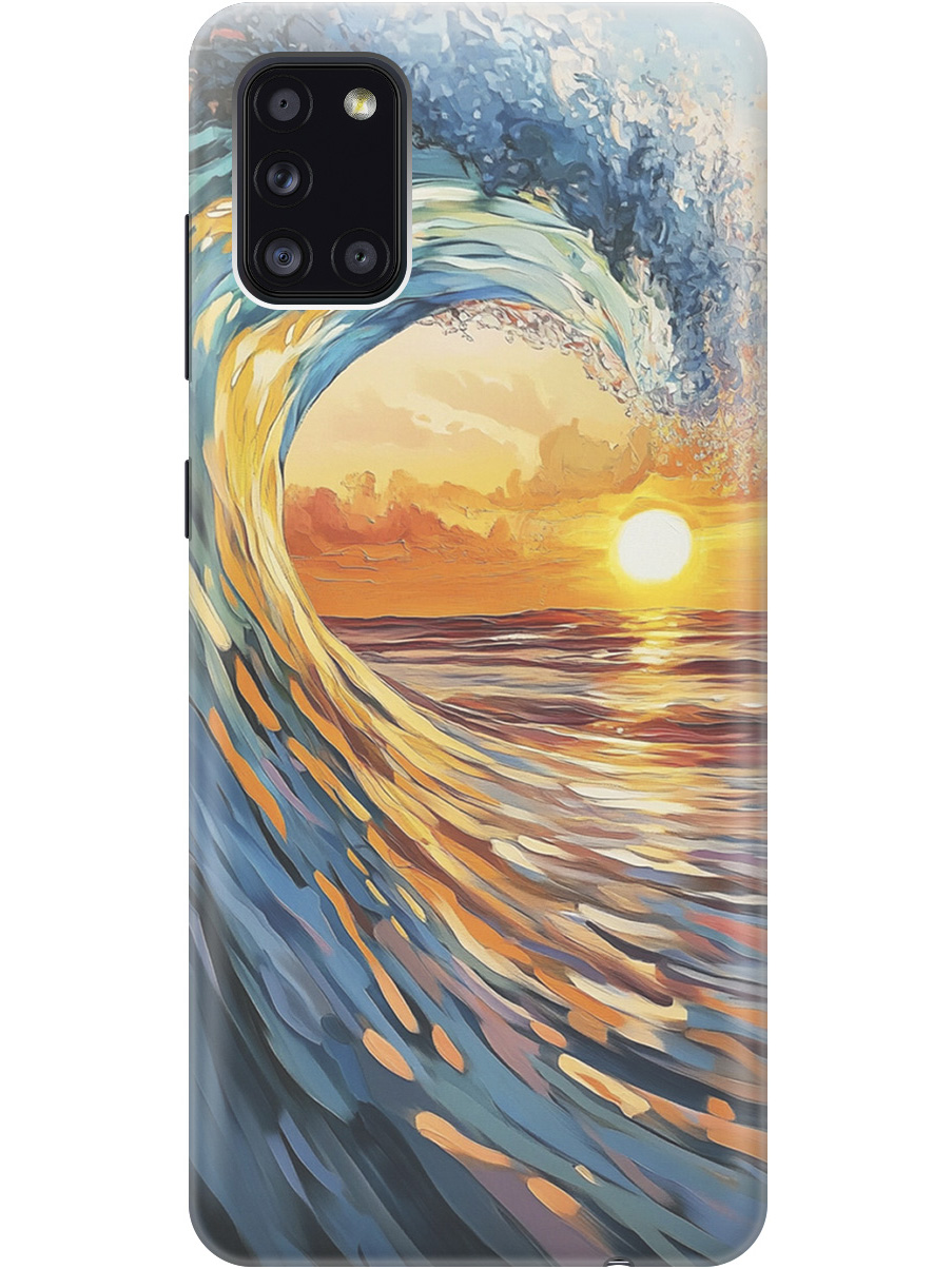 

Силиконовый чехол на Samsung Galaxy A31 с принтом "Волна и закат", Прозрачный;желтый;синий, 722871941