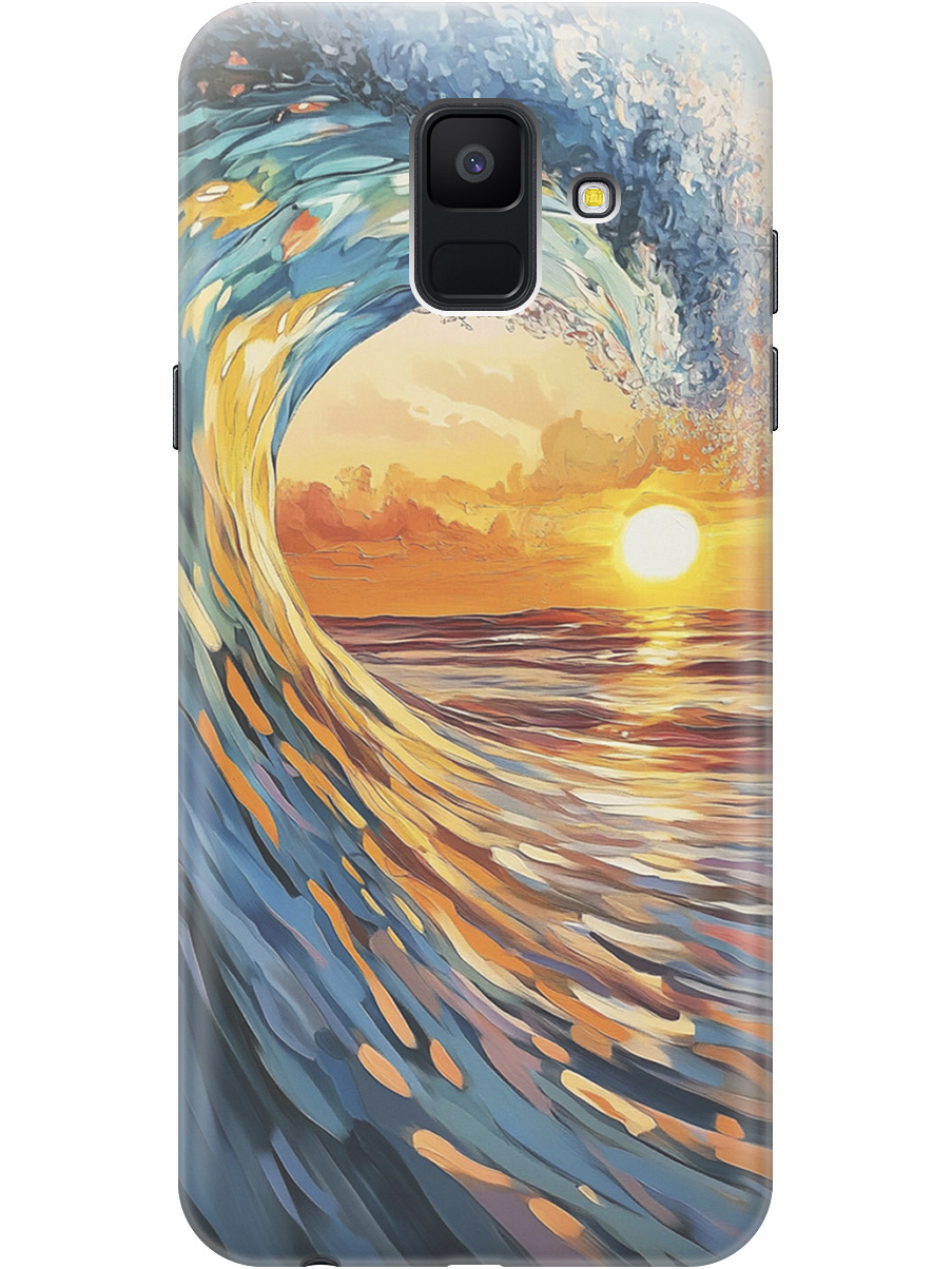 

Силиконовый чехол на Samsung Galaxy A6 (2018) с принтом "Волна и закат", Прозрачный;желтый;синий, 717872041