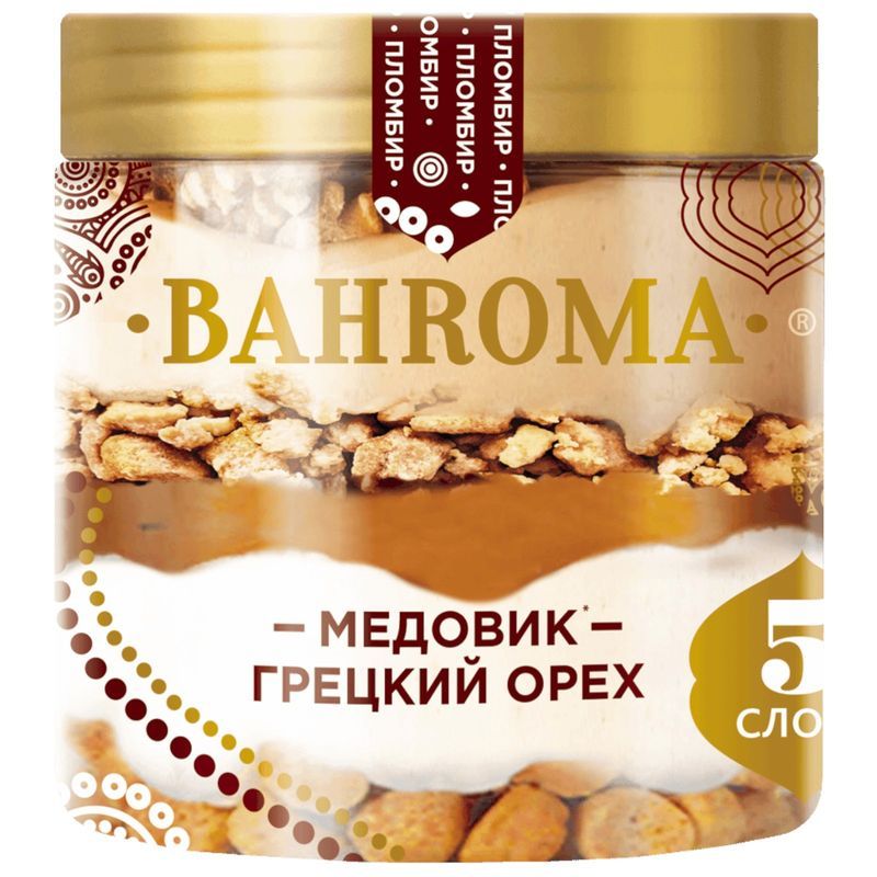 Мороженое пломбир Bahroma Медовик с грецким орехом печеньем и фундучным пралине 320 г 600₽