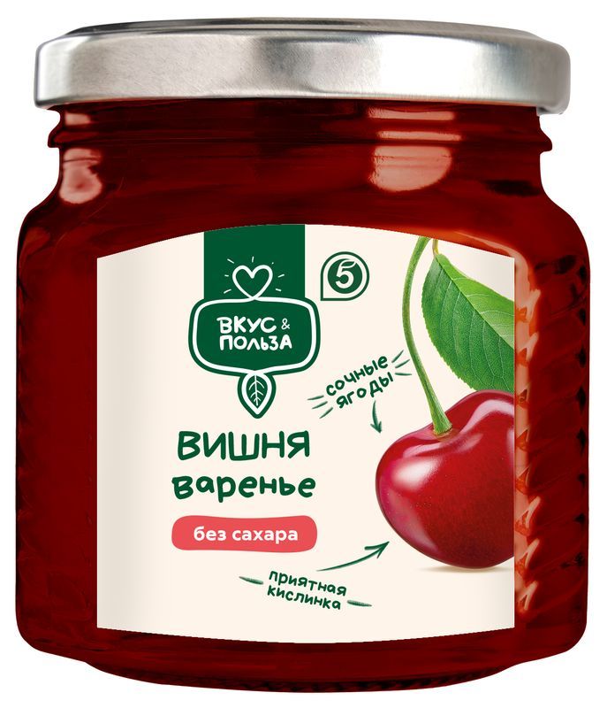 Варенье Вкус & Польза Вишня без сахара с яблочным соком 300 г