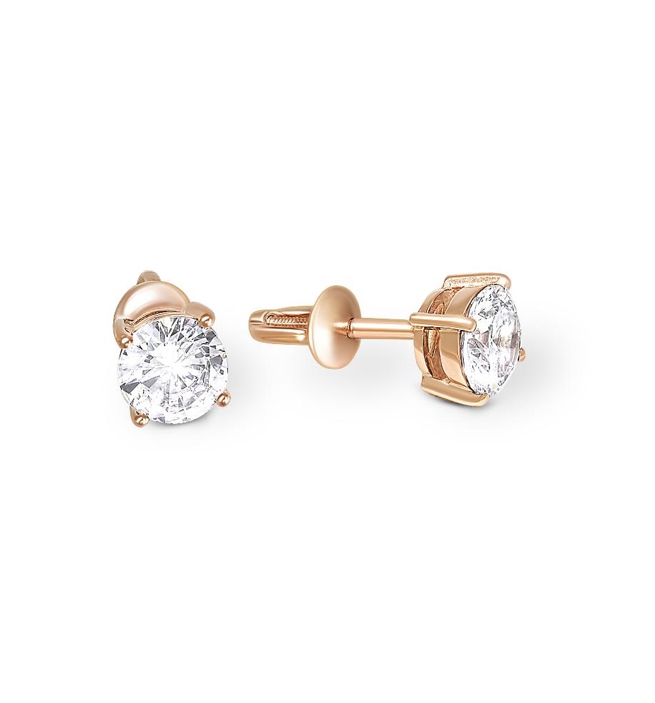 

Серьги пусеты из красного золота с фианитом NEWGOLD 10500070005f, 10500070005f