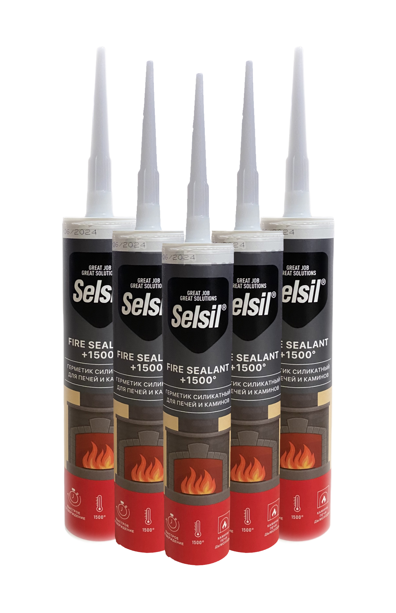 

Герметик SelSil Fire Sealant 1500С для печей и каминов 280 мл. Черный - 5 шт. + пистолет, Fire Sealant 1500°С