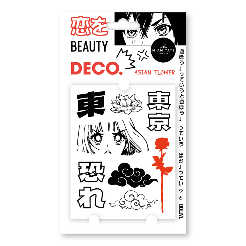 Татуировка для тела Deco Japanese by Miami tattoos переводная Asian Flower tattoos in japanese prints