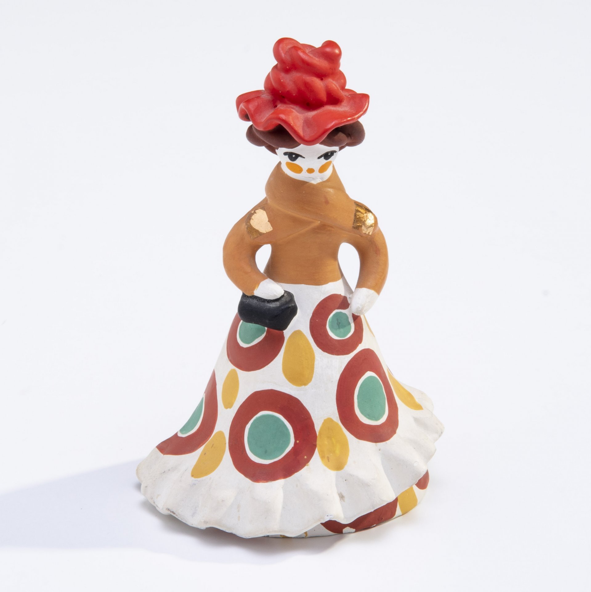 

Дымковская игрушка "Барыня", глина, ручная роспись, СССР, 1970-1990 гг.