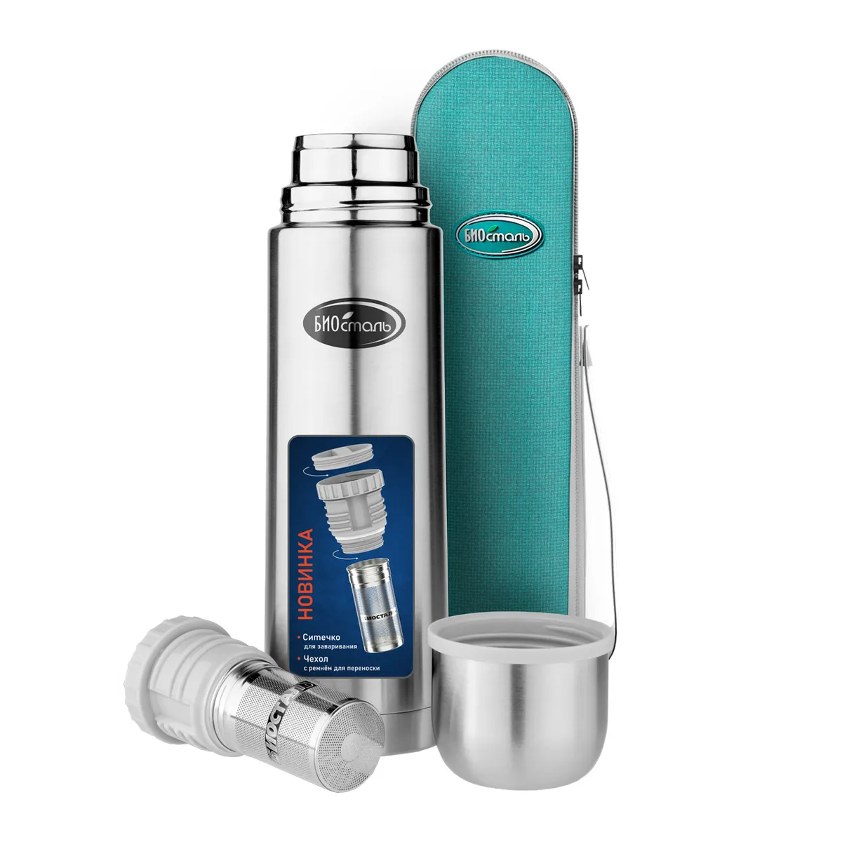 фото Термос biostal/биосталь nb-350bz, 0,35 л. в чехле, пробка с ситечком (nb-350bz)