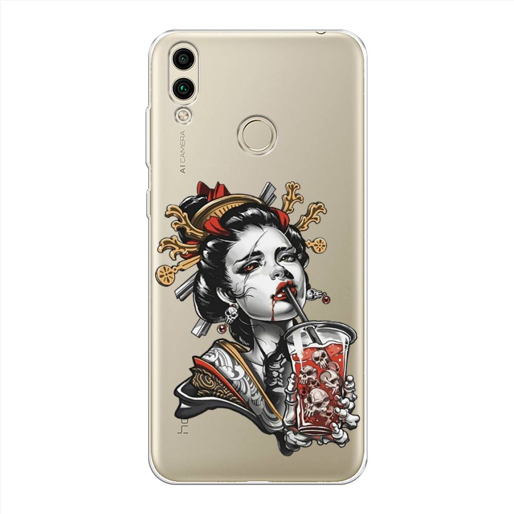 

Чехол на Honor 8C "Опасная гейша", Красный;черный;серый, 67150-4
