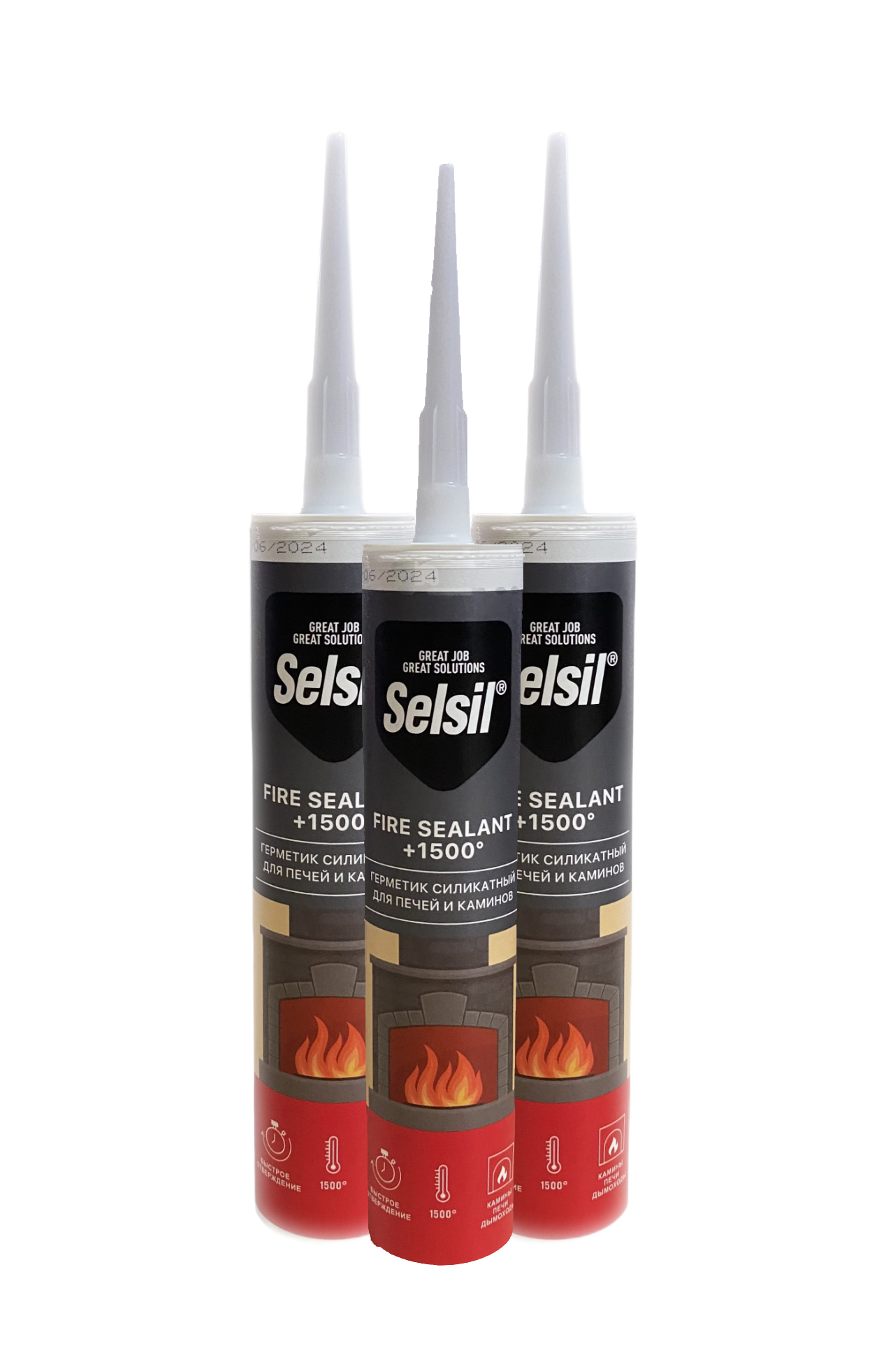 

Герметик SelSil Fire Sealant 1500С для печей и каминов 280 мл. Черный - 3 шт. + пистолет, Fire Sealant 1500°С