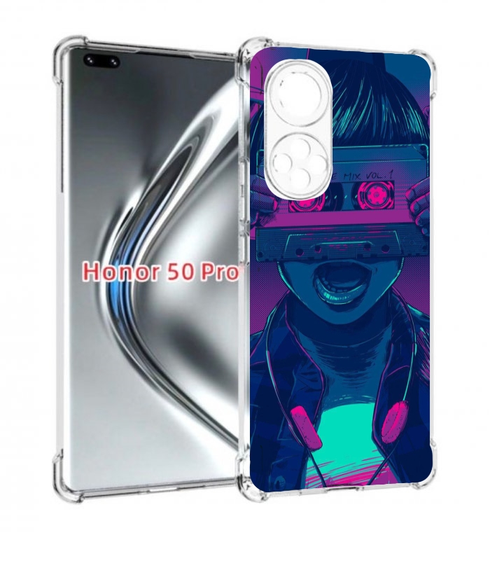 

Чехол бампер MyPads киберпанк с кассетой для Honor 50 Pro, Прозрачный, Tocco