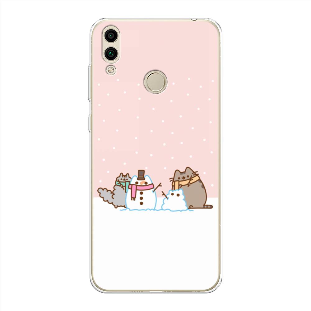

Чехол на Honor 8C "Котики в снегу", Розовый;белый;серый, 67150-5
