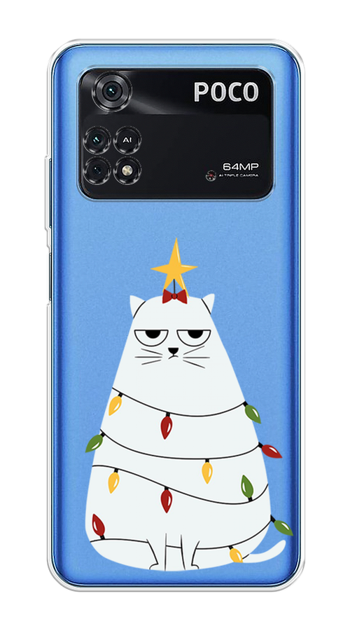 

Чехол на Poco M4 Pro 4G "Котик в гирлянде", Белый;красный;желтый, 313050-1