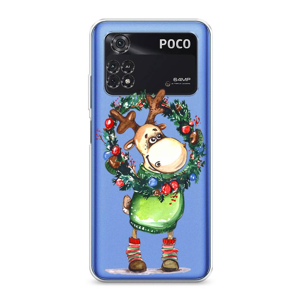 

Чехол для Xiaomi Poco M4 Pro 4G "Олень с новогодним венком", 313050-4